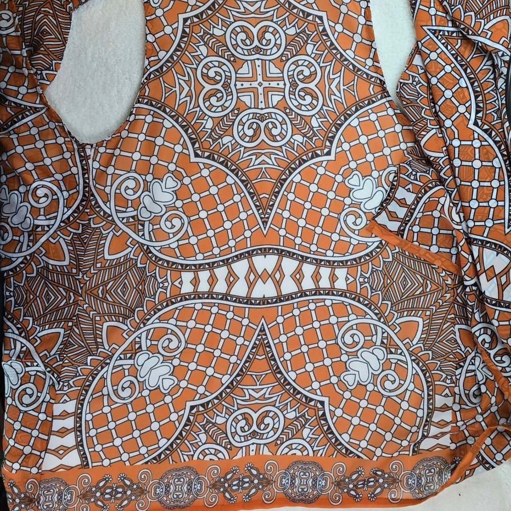 University of Texas Longhorns Orange Geometric Print Sleeveless Duster Vest L XL - Picture 15 of 16